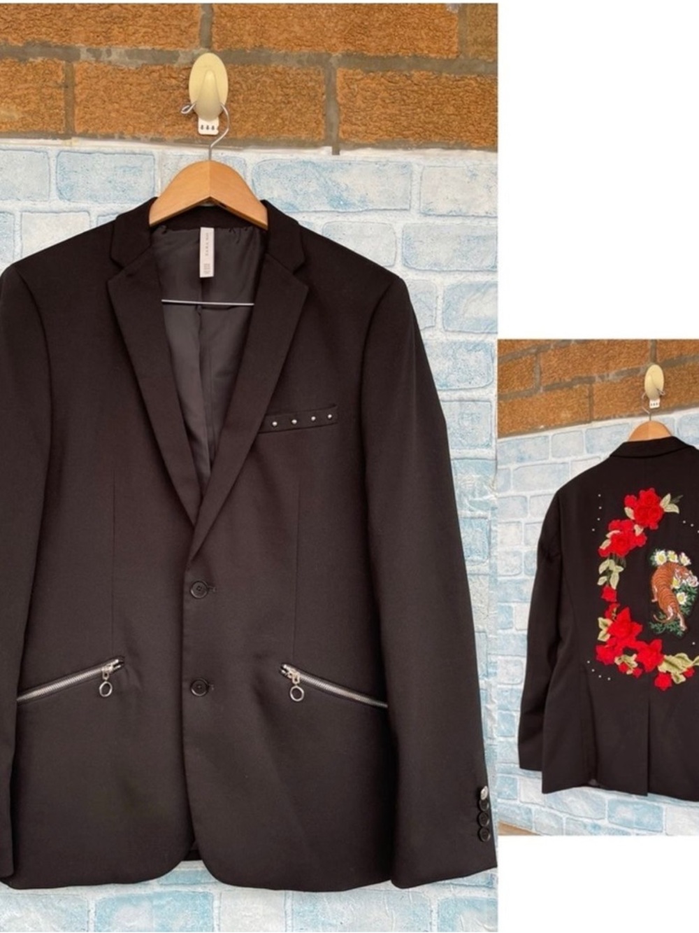 ZARA MAN Black Embroidered Back Blazer - Unbranded Size 38